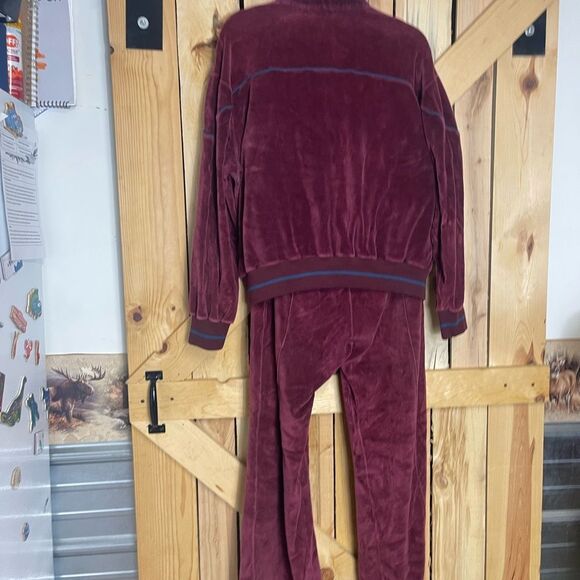 Vintage 70's Yves Saint Laurent YSL Maroon Velour Tracksuit Leisure Size Large - Picture 7 of 16